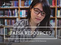 An image of the cover of the FAFSA Brochure which depicts a female student in a library.